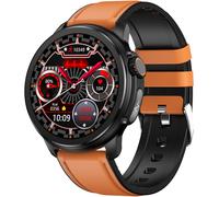 (Cuir brun) Montre connectée - Moniteur de glycémie, lipides et acide urique, ECG, écran AMOLED, Bluetooth, appels