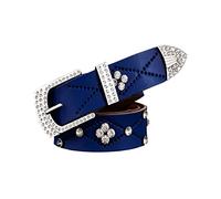 Cuir Ceinture Strass Rivets Ceinture Noire pour Femmes Filles Jeans Ceinture été,Bleu,115CM/45.3''