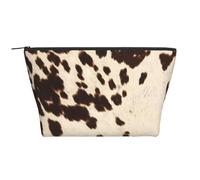 Cuir de Vachette à Taches Noires et Brunes, Trousse de Toilette Trousse de Maquillage Sac à cosmétiques Trousse de Toilette de Voyage Portable