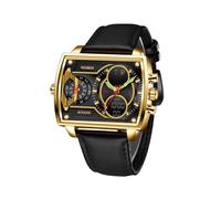 (Cuir doré) LIGE Top Marque De Luxe Hommes Montre FOXBOX Mode Carré Montre Hommes Casual Sport Étanche
