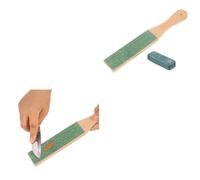 Cuir en Bois Poignée à Aiguiser 2 pièces Double Face | Pâte à Polir Incluse, Surface PU Beige, Affûtage Manuel pour Travail du Cuir, Sculpture et Établi D’Atelier