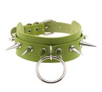 Cuir femme collier, cuir large collier femme rivet spike couple accessoires, chaine acier inoxydable couleur vive, belle et généreuse longueur réglable FR-K9 Convient aux hommes et aux femmes (vert)