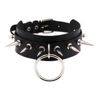 Cuir femme collier, cuir large collier femme rivet spike couple accessoires, chaine acier inoxydable couleur vive, belle et généreuse longueur réglable FR-K9 Convient aux hommes et aux femmes (noir)