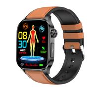 (Cuir marron) Montre connectée Lipides sanguins Acide urique Glycémie ECG PPG HRV Fréquence cardiaque Composition corporelle Santé Appels