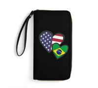 Cuir Portefeuille Coeurs Entrelacés Drapeau des États-Unis Et du Brésil Coin Purse Wallet Fermeture Éclair Fille Pochette Mignonne Porte Monnaie Femme pour La Fille, Mère, Femme