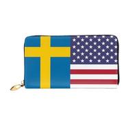 Cuir Portefeuille Drapeau De L'Amitié Entre L'Amérique Et La Suède Coin Purse Wallet Exquis Porte-Feuille en Cuire Original Retro Porte-Monnaie pour Garcon, Femme, Homme