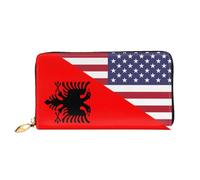 Cuir Portefeuille Drapeau De L'Amitié Entre L'Amérique Et L'Albanie Portefeuille Femme Exquis Coin Purse Wallet Imprimé Porte-Monnaie pour Homme, Garcon, Prof