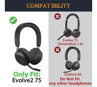 Cuir Protéiné Mousse Coussin Coussinets pour Jabra Evolve2 75 PC Wireless Casque (ne Convient Pas à Evolve 75),Oreillettes avec Mousse d'isolation phonique