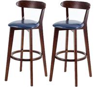 Cuir PU, chaises tabourets Hauteur Cadre en Bois, arrière Repose-Pied, comptoir Cuisine, Tabouret Bar de Salle à Manger (bleu-2ps, 61 cm)