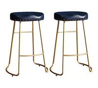 Cuir PU, comptoir, tabourets Bar Vintage avec des Jambes en métal Tabouret Grand Repose-Pieds pour la Salle à Manger l'île du café pub de Cuisine (Bleu 2PS, cm 25,6 Pouces)