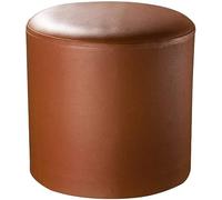 Cuir Rembourré Rond Pouf Pouf,Pouf Repose-Pieds en Bois Massif Cuir Salon Table Basse Petit Banc-Marron 33x33x34cm(13x13x13inch)