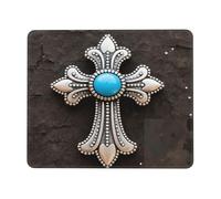 Cuir Travaillé Style Western Primitif, Turquoise, Cyan, Marron Tapis De Souris Gaming Petit Mouse Pad Antidérapant Tapis De Souris pour Voyage Bureau Travail 25X30Cm