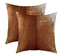Cuir Vache Taie d'oreiller 40x40cm Lot De 2 Soft Cuir Vache Imprimer Housse de Coussin pour Le Salon Chambre à Canapéer Housse Coussin Western Ferme Animaux Cuir Brun Taie Oreiller pour canapé Chaise