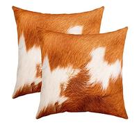 Cuir Vache Taie d'oreiller 40x40cm Place Cuir Vache Imprimer Housse Coussin Lot De 2 Taie Oreiller Animaux Cuir Ferme Western Ferme Blanc Jaune Housse de Coussin pour Canapé Le Salon Chaise de lit