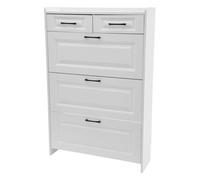 Cuisaincraty Armoire à chaussures étroite blanche 80 cm, armoire à chaussures hautes avec 3 compartiments rabattables et 2 tiroirs, meuble à chaussures de couloir de 24 cm de profondeur, pour 16 à 20