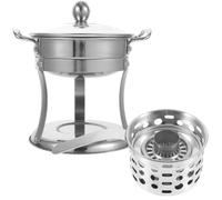 Cuiseur à Marmite Individuel Inox avec Réchaud Intégré et Poignées | Acier Inoxydable, Surface Intérieure Polie, Maintien au Chaud, Compatible avec Cartouche de Gel, pour Soupe Domestique