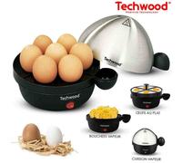 Techwood TO-007 Cuiseur 1 à 7, Œufs Durs, Mollets, Coques et Moulés, Acier Brossé, Noir