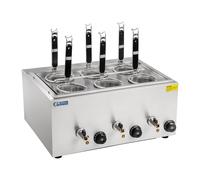 Royal Catering Cuiseur à pâtes 6 paniers RCNK-6 (6 Passoires, 3x1.000W, 50,7x60,5x50cm, capacité 3x4L, hauteur des paniers 14 cm)