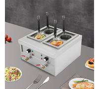 Cuiseur à Pâtes Électrique Professionnel, Double Bassine Indépendant 2 x 2KW, Température Réglable (30-110°C), 4 Paniers Inclus, Inox 201, Pour Restaurant, Snack, Food Truck, Cantine