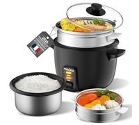 Cuiseur à riz, cuiseur à riz 2 L avec cuiseur vapeur, cuiseur à riz avec cuve intérieure antiadhésive pour préparer des soupes,des ragoûts,des céréales,des céréales,Conservation de la chaleur (noir P)