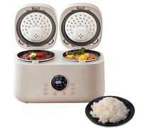 Cuiseur À Riz Double Cuve, Électrique 2L + 2L, Cuve Antiadhésive avec Écran Tactile Intelligent, 12 Modes de Cuisson Et Minuterie Préréglée de 24 Heures pour Le Porridge Et les Soupes(White)