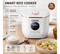 Cuiseur à riz électrique numérique intelligent multifonction 3L, Mini cuiseur à riz avec revêtement antiadhésif, Pot intérieur en céramique, séparation du riz et de la soupe White