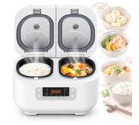 Cuiseur À Riz Multifonction Intégré À Double Cuve, 1,5 L, Avec Double Récipient, Minuterie 12 H Et Maintien Au Chaud Automatique Pour Le Riz, La Soupe, Le Porridge Et La Préparation Des Repas.