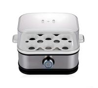 Cuiseur à œufs 6 en 1 avec base en acier inoxydable et arrêt automatique, ébullition, poaches, brouillés, vapeurs, omelette, conçu pour cuire jusqu'à 6 œufs à la fois, convient à toutes les cuisines