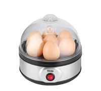 Cuiseur à œufs, boîtier en acier inoxydable, panier à œufs avec poignée for 7 œufs, signal sonore de fin de cuisson. Voyant lumineux de fonctionnement et puissance de 350 W.