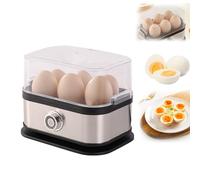 Cuiseur à Œufs En Acier Inoxydable 200 W， Egg Cooker 4 à 6 Œufs - Bouton Pour Trois Degrés De Dureté, à La Coque, Mollet Ou Dur，Mesurette (Argent)