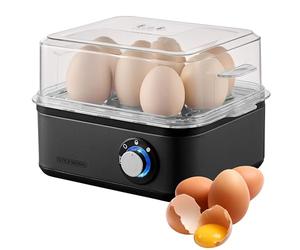 Cuiseur à œufs pour 1 à 8 œufs - Fonction maintien au chaud - Cuiseur à œufs électrique en acier inoxydable - 500 W - 3 niveaux de dureté - Sans BPA et passe au lave-vaisselle - Interrupteur rotatif