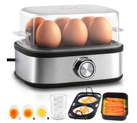 Cuiseur à œufs pour 6 œufs - Cuit les trois niveaux de cuisson pour œufs durs, moyens et mous - Signal acoustique - Sans BPA - Avec machine à omelette, plateau et coquetier