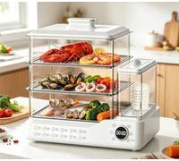 Cuiseur à vapeur alimentaire électrique 24L, paniers empilables démontables | Puissance 800W, départ différé, maintien au chaud, réservoir d’eau externe transparent sans BPA(110V)