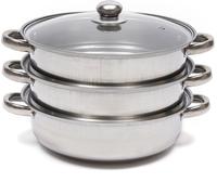 Cuiseur à vapeur en acier inoxydable 28cm Cuiseur à vapeur avec couvercle en verre Cocotte-minute Cocotte-minute Récipient de cuisson à vapeur Deux couches Cuiseur à vapeur pour pommes de terre