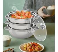 Cuiseur à vapeur en acier inoxydable à 3 niveaux Couvercle en verre