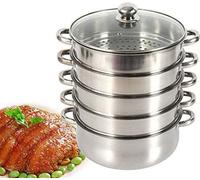 Cuiseur à vapeur en acier inoxydable Steamer 5 couches pour pâtes Cuiseur à vapeur de garde + couvercle en verre (28cm)