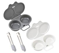 Cuiseur d'œufs micro-ondes double tasse PP alimentaire | Pinces résistantes à la chaleur incluses, petit-déjeuner rapide sans huile, compact et rangeable