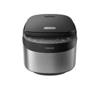 Philips Cuiseur de riz série 3000 - Compact 0,85 L, 8 menus automatiques, cuve antiadhésive à 4 couches, cuisson rapide en 30 minutes, design noir et argent (HD3093/80)