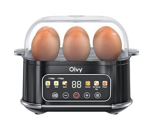 Cuiseur œuf électrique Olvy 6-en-1 avec minuteur LCD - cuit œuf coque, bouilloire et cuiseur vapeur - arrêt automatique, pièces lavables au lave-vaisselle - cuiseur à œufs pratique et rapide