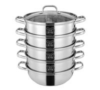 Cuiseur vapeur, 28/30 cm, 5 couches, en acier inoxydable, cuisson simultanée, conductivité thermique rapide, avec panier vapeur et couvercle en verre, 5 couches de 30 cm