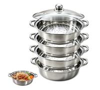 Cuiseur vapeur 28 cm en acier inoxydable 4 étages - Cuiseur vapeur avec insert vapeur pour induction - Grand steamer pot empilable - Mantowarka pour légumes, poisson, pommes de terre et famille