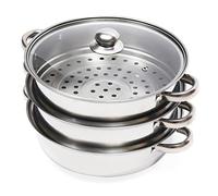 Cuiseur vapeur 3/5 étages empilable en acier inoxydable argenté pour légumes, poissons, soupes, boulettes (3 niveaux, 28 cm)