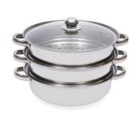 Cuiseur vapeur 3 couches en acier inoxydable avec couvercle en verre transparent - Pour cuisinière à gaz, électrique, induction et halogène - 27,6 cm x 16 cm