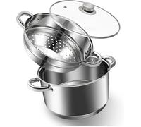 Cuiseur Vapeur 3 Étages en Inox 18/10 - Ø24 cm 5 Litres Compatible Induction Empilable avec Couvercle en Verre