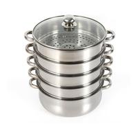 Cuiseur vapeur 30 cm Marmite vapeur en acier inoxydable en 5 parties avec couvercle en verre