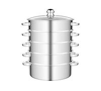 Cuiseur vapeur 5 couches en acier inoxydable de 28 cm, ustensile de cuisson vapeur, panier à soupe de légumes en acier avec couvercle pour les repas quotidiens, soupes, desserts