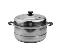 Cuiseur vapeur à 2 niveaux en acier inoxydable - Double couche pour cuisinière à induction et à gaz - Passe au lave-vaisselle - Avec feuilles de cuisson à la vapeur - Argenté (30 cm)