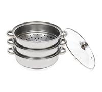 Cuiseur vapeur à 3 étages en acier inoxydable avec couvercle en verre - Économe en énergie pour une cuisine saine, diamètre 28 cm