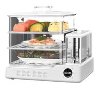 Cuiseur vapeur à 3 niveaux, cuiseur vapeur électrique de 24 litres avec minuterie numérique et réservoir amovible, pour cuire simultanément des légumes, des fruits de mer, des petits pains