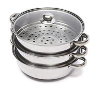 Cuiseur Vapeur à 3 Niveaux en Acier Inoxydable 28cm, Couscoussier Compatible Induction avec 2 Paniers Vapeur, Poêle et Couvercle en Verre - pour Cuisson Saine, Faitout Inox, Tous Feux